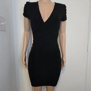 Fluxus Black Bodycon Dress Cinched V-Neck Clubwear Womens Size S USA